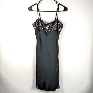 Express Size 4 Black Lace Slip Silk Dress Spaghetti Strap Lingerie Midi Sheer